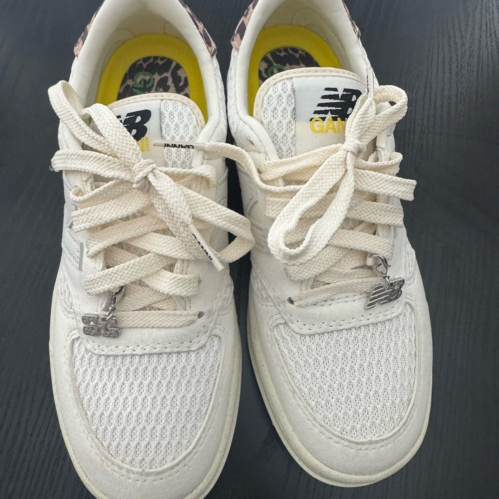 Ganni x New Balance Cream Sneakers with Leopard Detail